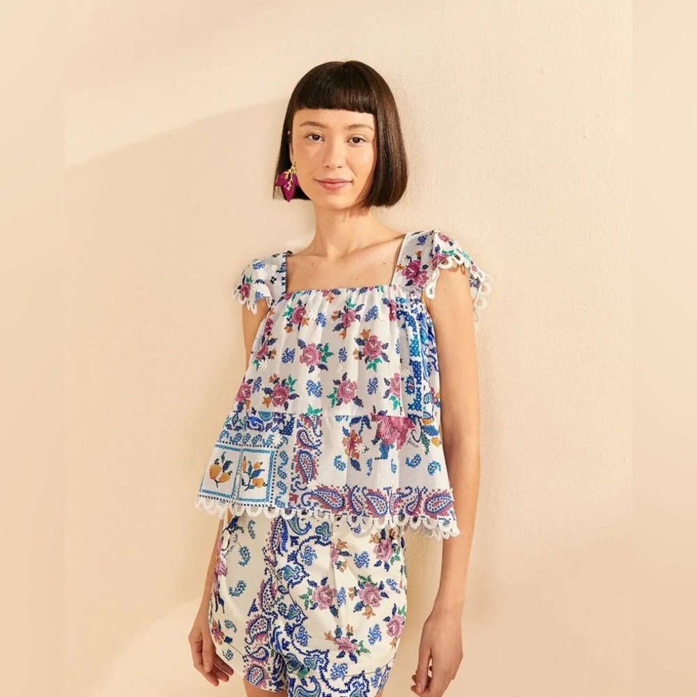 FARM RIO “ROMANTIC BANDANAS OFF-WHITE BLOUSE”